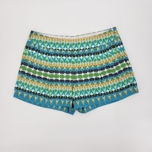 𝅺j. Crew Factory Geo Print Green and Blue Shorts, Size 6